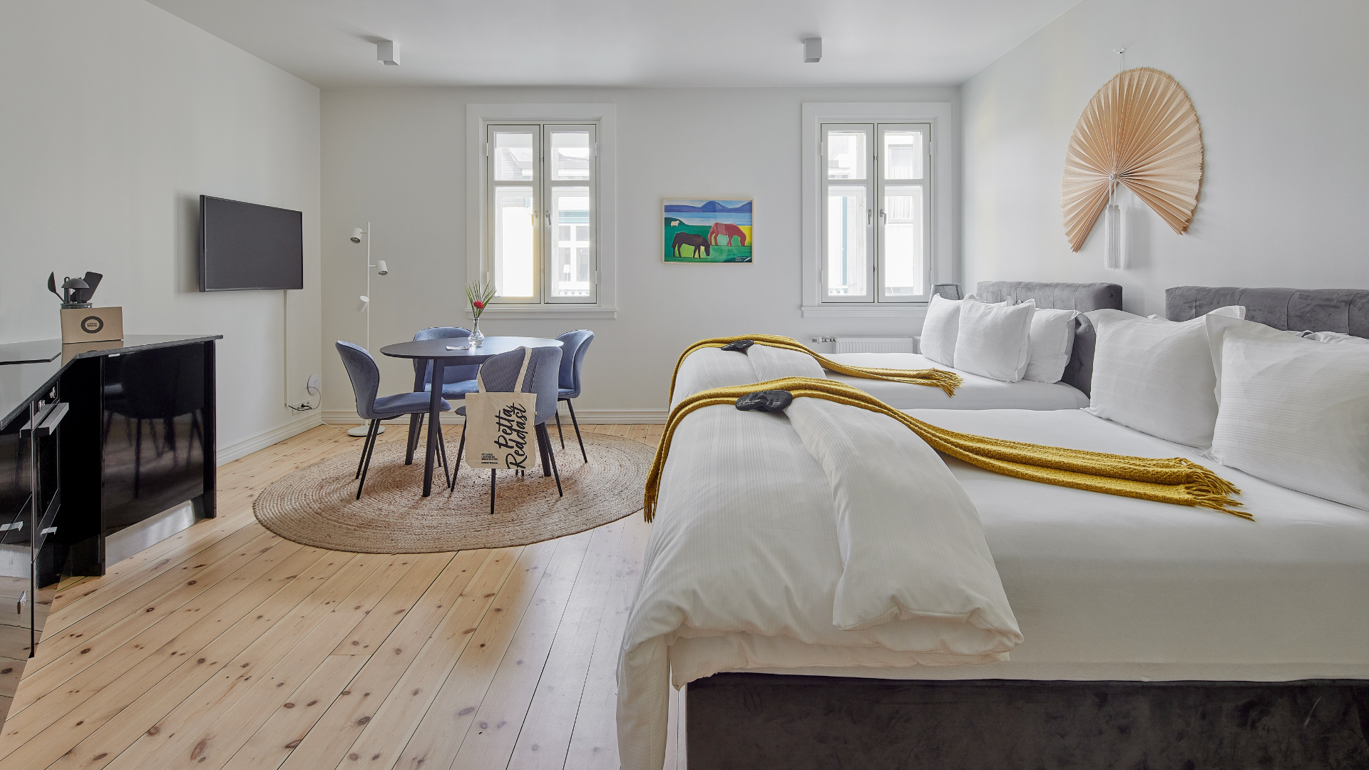  Family apartment with two double beds and a dining area at Thingholt apartments from Center Hotels in Reykjavik.