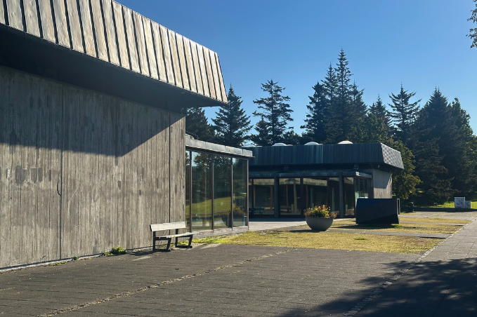 Exterior of Kjarvalsstaðir Art Museum in Reykjavík on a sunny day