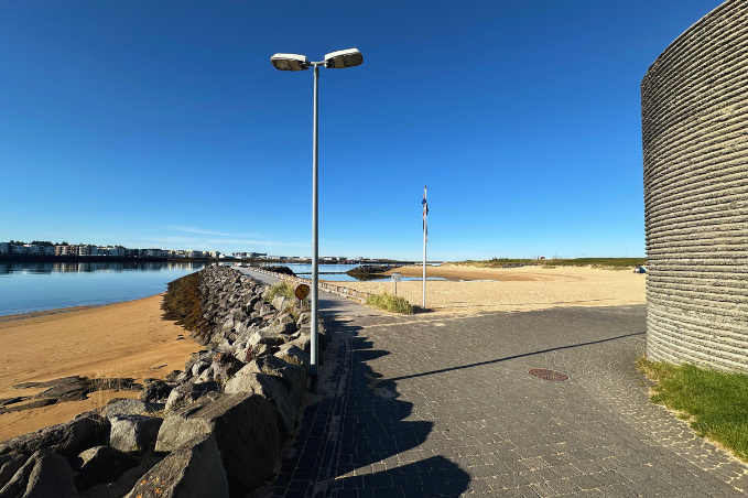 Nauthólsvík Geothermal Beach and seaside walking path in Reykjavík, Iceland