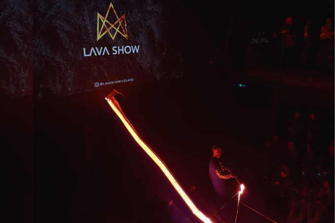 Live molten lava demonstration at Lava Show Reykjavík