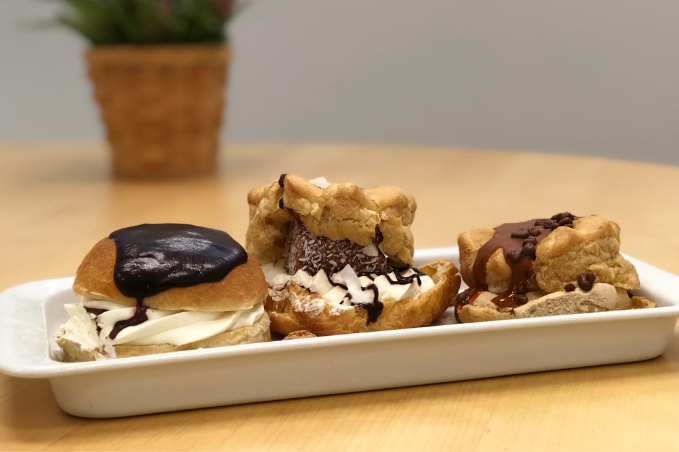 Icelandic Bolludagur cream buns topped with chocolate and cream