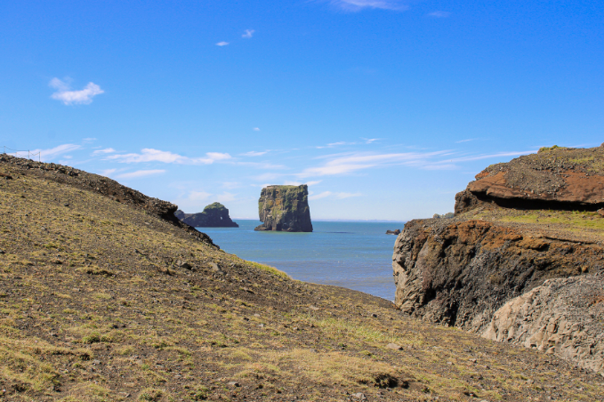 Sea stacks along Iceland’s rugged coastal cliffs