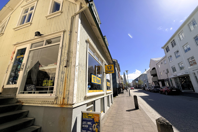 Exterior of 12 Tónar record store and indie music venue on Skólavörðustígur in Reykjavík