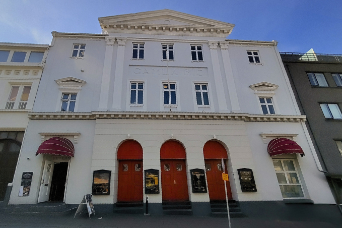 Exterior of Gamla Bíó, a historic live music and concert venue in downtown Reykjavík, Iceland