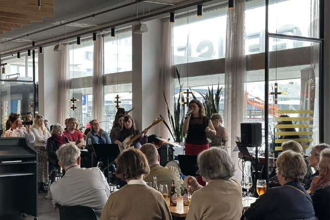 Guests enjoying a live jazz performance inside a popular Reykjavík music venue