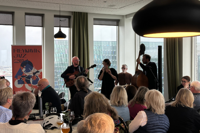 Jazz musicians performing live at the Reykjavík Jazz Festival.