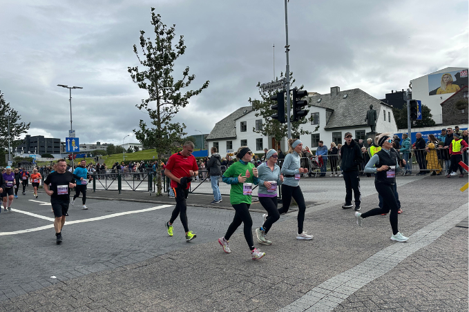 Runners taking part in the Reykjavík Marathon through downtown Reykjavík.