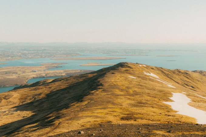 Mountain landscape and panoramic views from Mount Esja near Reykjavík, Iceland