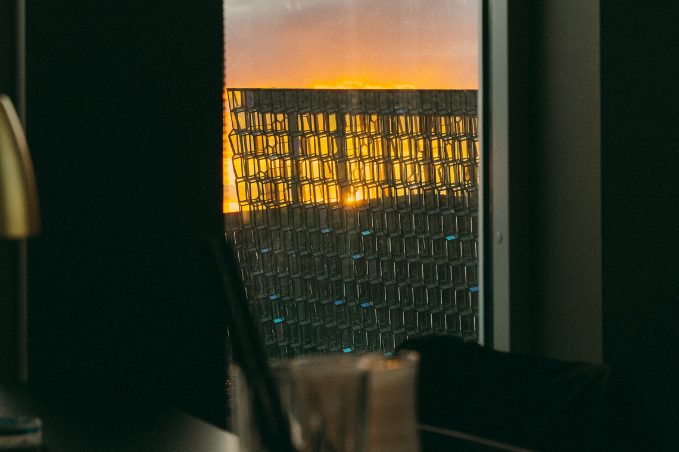 View of Harpa Concert Hall from SKÝ Bar in Reykjavík