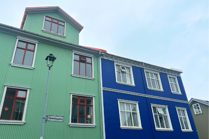 Colorful traditional houses on Grettisgata street in Reykjavík, Iceland