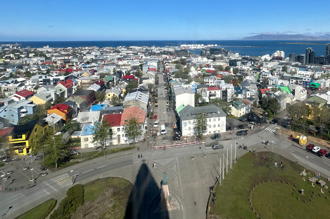 View of Reykjavík’s colorful houses from Hallgrímskirkja church tower